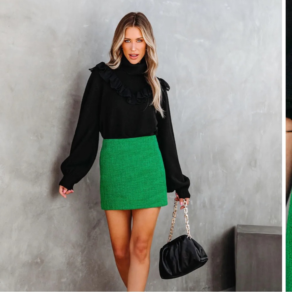 Vici - Gabrielle green tweed mini skirt